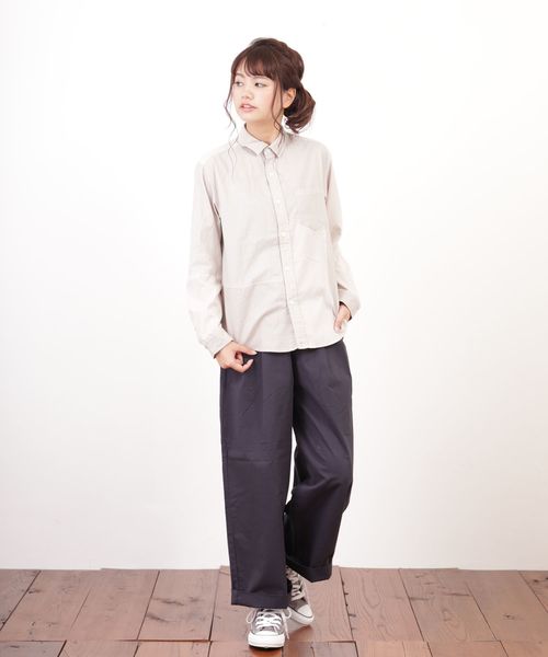 CUBE SUGAR(キューブシュガー)の「異素材組合せレギュラーシャツ(シャツ/ブラウス・レディース・グレー/カーキ/ピンク/ネイビー・M)」の19枚目の写真