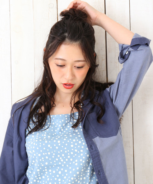 CUBE SUGAR(キューブシュガー)の「異素材組合せレギュラーシャツ(シャツ/ブラウス・レディース・グレー/カーキ/ピンク/ネイビー・M)」の22枚目の写真