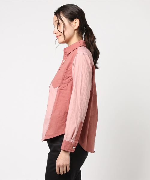 CUBE SUGAR(キューブシュガー)の「異素材組合せレギュラーシャツ(シャツ/ブラウス・レディース・グレー/カーキ/ピンク/ネイビー・M)」の20枚目の写真