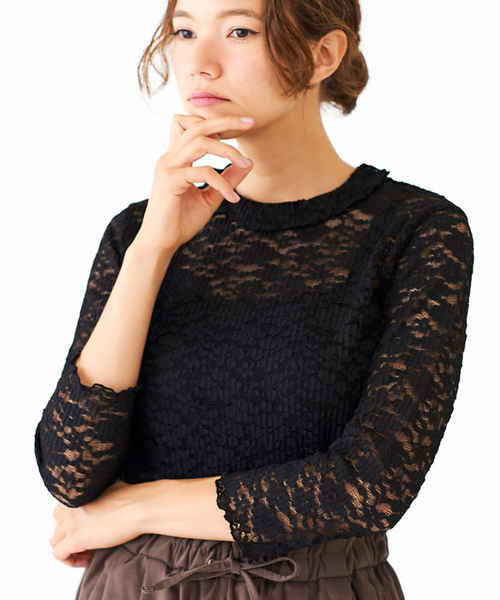 flower(フラワー)の「タイニーフリルレーストップ(Tシャツ/カットソー・レディース・ブラック/ピンク/アイボリー・FREE)」の3枚目の写真