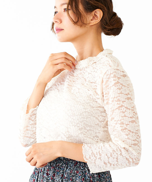 flower(フラワー)の「タイニーフリルレーストップ(Tシャツ/カットソー・レディース・ブラック/ピンク/アイボリー・FREE)」の4枚目の写真