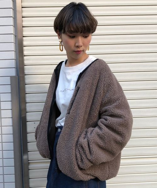 tiptop（ティップトップ）の「ボア×ナイロン胸ZIPリバーシブルブルゾン（ブルゾン・レディース・ブラウン/オフホワイト/キナリ・FREE）」の5枚目の写真