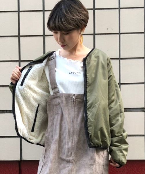 tiptop（ティップトップ）の「ボア×ナイロン胸ZIPリバーシブルブルゾン（ブルゾン・レディース・ブラウン/オフホワイト/キナリ・FREE）」の4枚目の写真