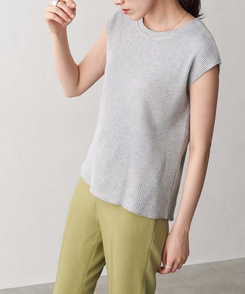 Chaco closet（チャコ クローゼット）の「ワッフルフレンチスリーブ半袖T（Tシャツ/カットソー・レディース・ブラック/ベージュ/ネイビー/オフホワイト/オリーブ/杢グレー/バイオレット・FREE）」の4枚目の写真