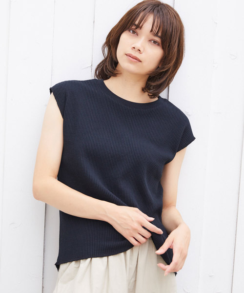 Chaco closet（チャコ クローゼット）の「ワッフルフレンチスリーブ半袖T（Tシャツ/カットソー・レディース・ブラック/ベージュ/ネイビー/オフホワイト/オリーブ/杢グレー/バイオレット・FREE）」の3枚目の写真