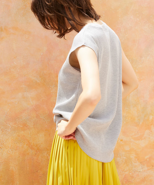 Chaco closet（チャコ クローゼット）の「ワッフルフレンチスリーブ半袖T（Tシャツ/カットソー・レディース・ブラック/ベージュ/ネイビー/オフホワイト/オリーブ/杢グレー/バイオレット・FREE）」の14枚目の写真