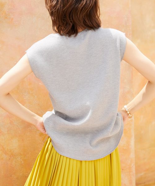 Chaco closet（チャコ クローゼット）の「ワッフルフレンチスリーブ半袖T（Tシャツ/カットソー・レディース・ブラック/ベージュ/ネイビー/オフホワイト/オリーブ/杢グレー/バイオレット・FREE）」の9枚目の写真