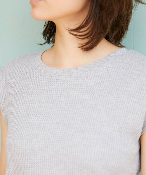 Chaco closet（チャコ クローゼット）の「ワッフルフレンチスリーブ半袖T（Tシャツ/カットソー・レディース・ブラック/ベージュ/ネイビー/オフホワイト/オリーブ/杢グレー/バイオレット・FREE）」の11枚目の写真