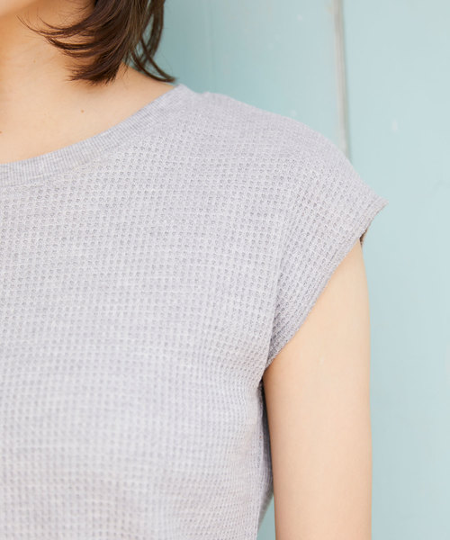 Chaco closet（チャコ クローゼット）の「ワッフルフレンチスリーブ半袖T（Tシャツ/カットソー・レディース・ブラック/ベージュ/ネイビー/オフホワイト/オリーブ/杢グレー/バイオレット・FREE）」の12枚目の写真