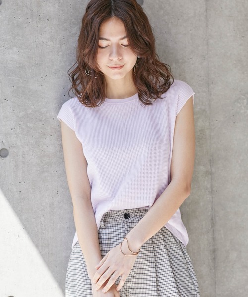 Chaco closet（チャコ クローゼット）の「ワッフルフレンチスリーブ半袖T（Tシャツ/カットソー・レディース・ブラック/ベージュ/ネイビー/オフホワイト/オリーブ/杢グレー/バイオレット・FREE）」の19枚目の写真