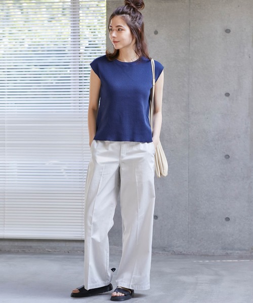 Chaco closet（チャコ クローゼット）の「ワッフルフレンチスリーブ半袖T（Tシャツ/カットソー・レディース・ブラック/ベージュ/ネイビー/オフホワイト/オリーブ/杢グレー/バイオレット・FREE）」の21枚目の写真