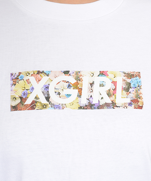 X-girl(エックスガール)の「FLORAL BAR MENS S/S TEE(Tシャツ/カットソー・レディース・ホワイト/ブラック・MEDIUM/LARGE)」の3枚目の写真