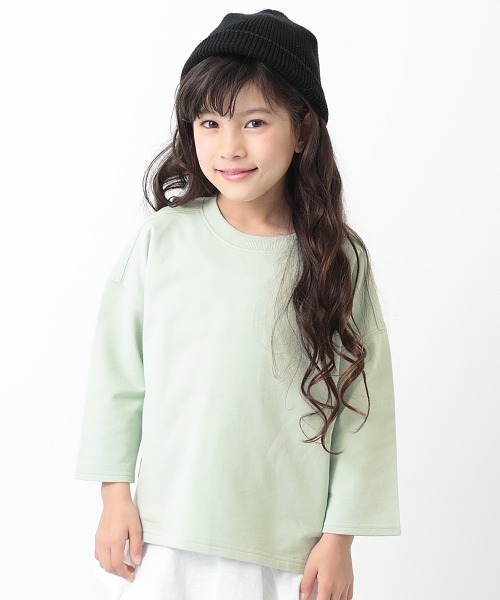 devirock(デビロック)の「ミニ裏毛7分袖Tシャツ(Tシャツ/カットソー・キッズ・ホワイト/ブラック/杢グレー/ブルー系その他/パープル/ラベンダー/パープル系その他/ピンク系その他/モカ/ライトブラウン/キャメル/ベージュ/オレンジ系その他/イエロー系その他/ブルーグレー/パープル系その他2/ダークオレンジ/サックスブルー/グリーン系その他・80cm/90cm/110cm/100cm/120cm/130cm/140cm/150cm/160cm)」の8枚目の写真