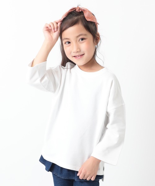 devirock(デビロック)の「ミニ裏毛7分袖Tシャツ(Tシャツ/カットソー・キッズ・ホワイト/ブラック/杢グレー/ブルー系その他/パープル/ラベンダー/パープル系その他/ピンク系その他/モカ/ライトブラウン/キャメル/ベージュ/オレンジ系その他/イエロー系その他/ブルーグレー/パープル系その他2/ダークオレンジ/サックスブルー/グリーン系その他・80cm/90cm/110cm/100cm/120cm/130cm/140cm/150cm/160cm)」の2枚目の写真