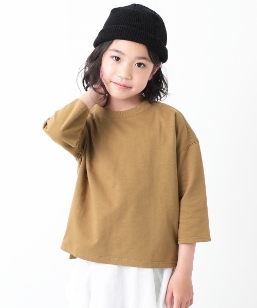 devirock(デビロック)の「ミニ裏毛7分袖Tシャツ(Tシャツ/カットソー・キッズ・ホワイト/ブラック/杢グレー/ブルー系その他/パープル/ラベンダー/パープル系その他/ピンク系その他/モカ/ライトブラウン/キャメル/ベージュ/オレンジ系その他/イエロー系その他/ブルーグレー/パープル系その他2/ダークオレンジ/サックスブルー/グリーン系その他・80cm/90cm/110cm/100cm/120cm/130cm/140cm/150cm/160cm)」の6枚目の写真