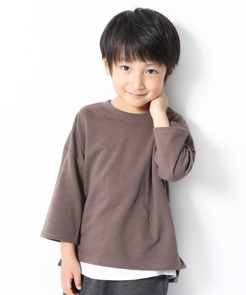 devirock(デビロック)の「ミニ裏毛7分袖Tシャツ(Tシャツ/カットソー・キッズ・ホワイト/ブラック/杢グレー/ブルー系その他/パープル/ラベンダー/パープル系その他/ピンク系その他/モカ/ライトブラウン/キャメル/ベージュ/オレンジ系その他/イエロー系その他/ブルーグレー/パープル系その他2/ダークオレンジ/サックスブルー/グリーン系その他・80cm/90cm/110cm/100cm/120cm/130cm/140cm/150cm/160cm)」の1枚目の写真