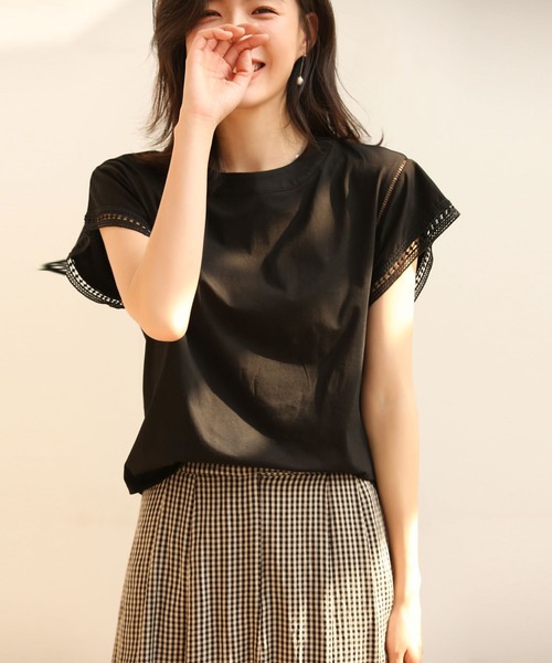 SAISON DE PAPILLON（セゾンドパピヨン）の「透かし編みレースブラウス（Tシャツ/カットソー・レディース・ブラック/ホワイト/ブルー/ベージュ・L/M/XL）」の10枚目の写真