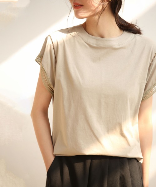 SAISON DE PAPILLON（セゾンドパピヨン）の「透かし編みレースブラウス（Tシャツ/カットソー・レディース・ブラック/ホワイト/ブルー/ベージュ・L/M/XL）」の22枚目の写真