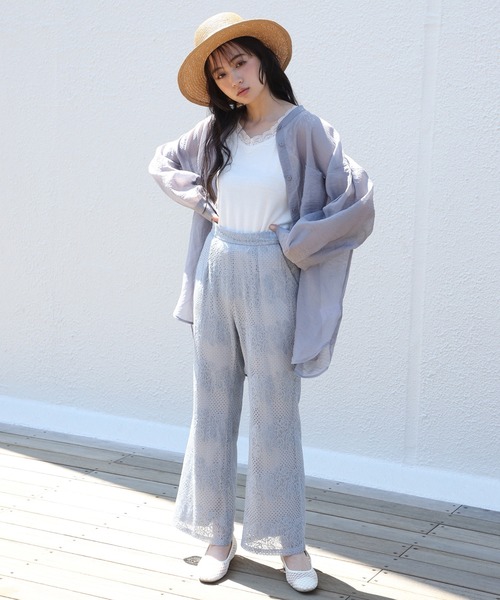 one after another NICE CLAUP（ワンアフターアナザーナイスクラップ）の「ノーカラーシアーシャツ（シャツ/ブラウス・レディース・オフホワイト/ブルーグレー/ミント/ピンクベージュ・FREE）」の9枚目の写真