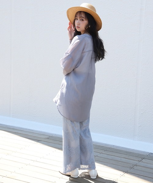 one after another NICE CLAUP（ワンアフターアナザーナイスクラップ）の「ノーカラーシアーシャツ（シャツ/ブラウス・レディース・オフホワイト/ブルーグレー/ミント/ピンクベージュ・FREE）」の11枚目の写真