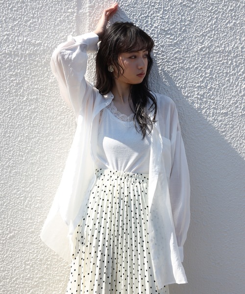 one after another NICE CLAUP（ワンアフターアナザーナイスクラップ）の「ノーカラーシアーシャツ（シャツ/ブラウス・レディース・オフホワイト/ブルーグレー/ミント/ピンクベージュ・FREE）」の7枚目の写真