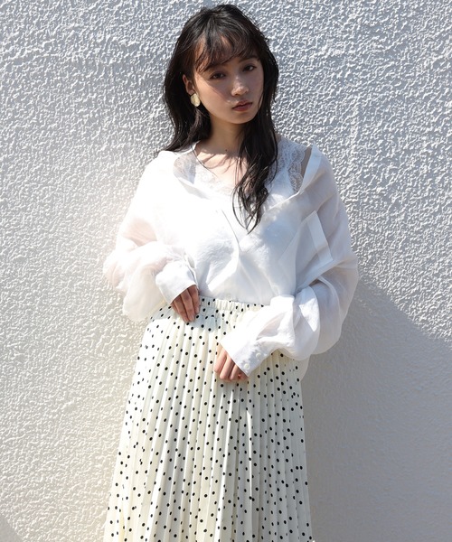 one after another NICE CLAUP（ワンアフターアナザーナイスクラップ）の「ノーカラーシアーシャツ（シャツ/ブラウス・レディース・オフホワイト/ブルーグレー/ミント/ピンクベージュ・FREE）」の8枚目の写真