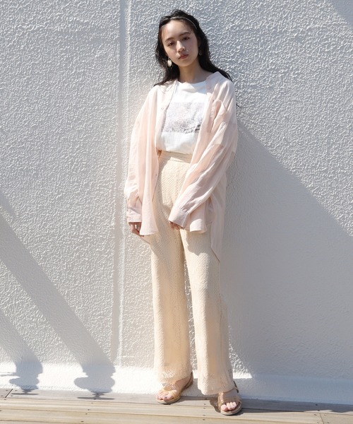 one after another NICE CLAUP（ワンアフターアナザーナイスクラップ）の「ノーカラーシアーシャツ（シャツ/ブラウス・レディース・オフホワイト/ブルーグレー/ミント/ピンクベージュ・FREE）」の6枚目の写真