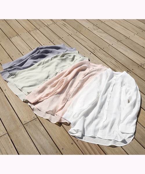 one after another NICE CLAUP（ワンアフターアナザーナイスクラップ）の「ノーカラーシアーシャツ（シャツ/ブラウス・レディース・オフホワイト/ブルーグレー/ミント/ピンクベージュ・FREE）」の20枚目の写真