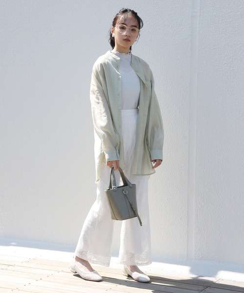 one after another NICE CLAUP（ワンアフターアナザーナイスクラップ）の「ノーカラーシアーシャツ（シャツ/ブラウス・レディース・オフホワイト/ブルーグレー/ミント/ピンクベージュ・FREE）」の15枚目の写真