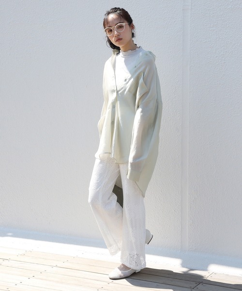 one after another NICE CLAUP（ワンアフターアナザーナイスクラップ）の「ノーカラーシアーシャツ（シャツ/ブラウス・レディース・オフホワイト/ブルーグレー/ミント/ピンクベージュ・FREE）」の16枚目の写真