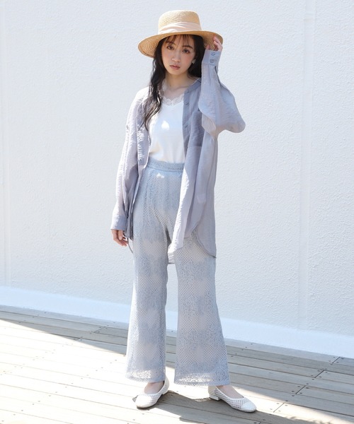 one after another NICE CLAUP（ワンアフターアナザーナイスクラップ）の「ノーカラーシアーシャツ（シャツ/ブラウス・レディース・オフホワイト/ブルーグレー/ミント/ピンクベージュ・FREE）」の10枚目の写真