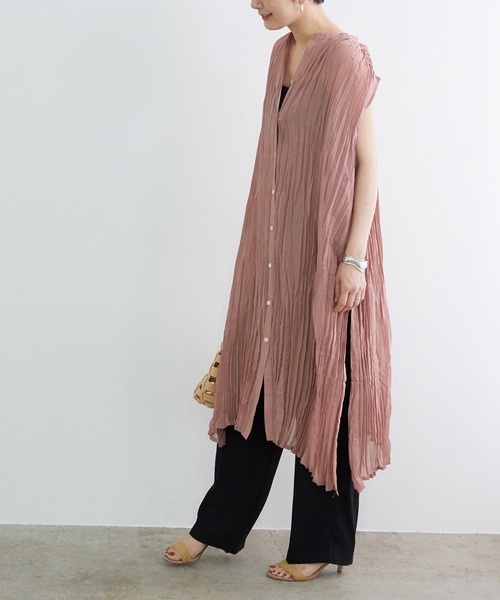 ADAM ET ROPE'（アダムエロペ）の「【WEB限定】ワッシャーサイドスリットシャツワンピース（ワンピース・レディース・ブラウン系その他/ベージュ/ダークラベンダー・FREE）」の3枚目の写真