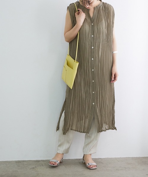 ADAM ET ROPE'（アダムエロペ）の「【WEB限定】ワッシャーサイドスリットシャツワンピース（ワンピース・レディース・ブラウン系その他/ベージュ/ダークラベンダー・FREE）」の12枚目の写真