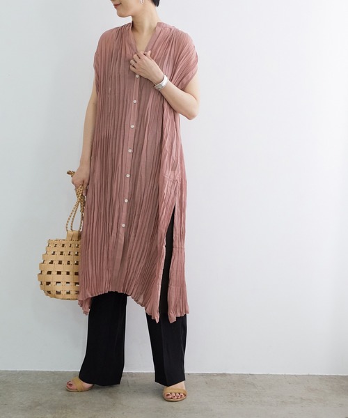 ADAM ET ROPE'（アダムエロペ）の「【WEB限定】ワッシャーサイドスリットシャツワンピース（ワンピース・レディース・ブラウン系その他/ベージュ/ダークラベンダー・FREE）」の21枚目の写真