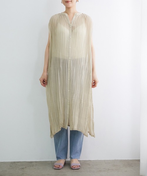 ADAM ET ROPE'（アダムエロペ）の「【WEB限定】ワッシャーサイドスリットシャツワンピース（ワンピース・レディース・ブラウン系その他/ベージュ/ダークラベンダー・FREE）」の10枚目の写真