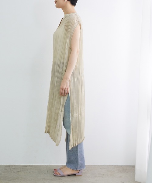 ADAM ET ROPE'（アダムエロペ）の「【WEB限定】ワッシャーサイドスリットシャツワンピース（ワンピース・レディース・ブラウン系その他/ベージュ/ダークラベンダー・FREE）」の6枚目の写真