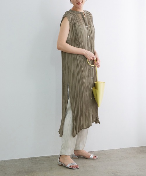 ADAM ET ROPE'（アダムエロペ）の「【WEB限定】ワッシャーサイドスリットシャツワンピース（ワンピース・レディース・ブラウン系その他/ベージュ/ダークラベンダー・FREE）」の7枚目の写真