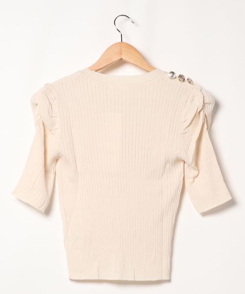 KOBE LETTUCE（コウベレタス）の「5分袖パワーショルダーリブニット（ニット/セーター・レディース・カーキ/ブラック/ブルー系その他/ホワイト系その他・FREE）」の5枚目の写真