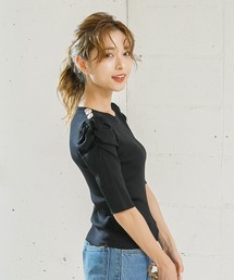 KOBE LETTUCE | 5分袖パワーショルダーリブニット(ニット/セーター)