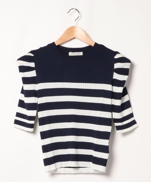 KOBE LETTUCE（コウベレタス）の「5分袖パワーショルダーリブニット（ニット/セーター・レディース・カーキ/ブラック/ブルー系その他/ホワイト系その他・FREE）」の6枚目の写真