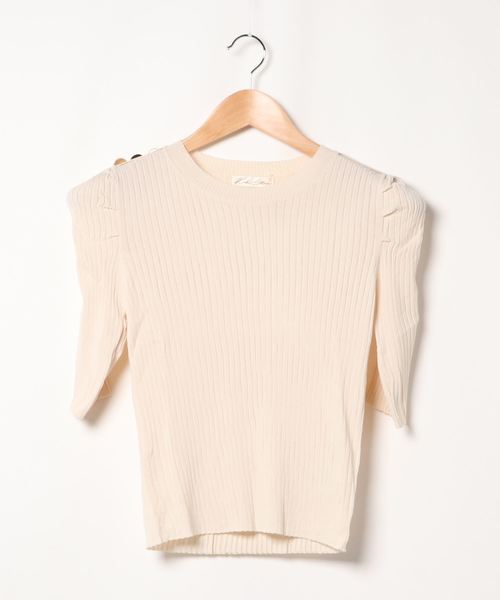 KOBE LETTUCE（コウベレタス）の「5分袖パワーショルダーリブニット（ニット/セーター・レディース・カーキ/ブラック/ブルー系その他/ホワイト系その他・FREE）」の7枚目の写真