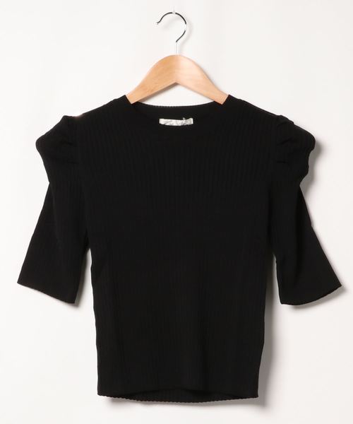 KOBE LETTUCE（コウベレタス）の「5分袖パワーショルダーリブニット（ニット/セーター・レディース・カーキ/ブラック/ブルー系その他/ホワイト系その他・FREE）」の8枚目の写真