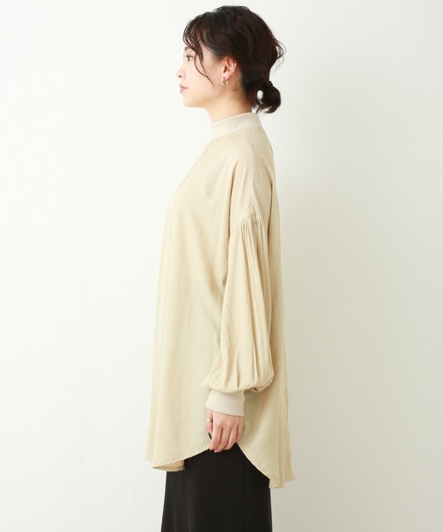 n'ee-ne（ネーネ）の「ポプリン　リブ付きボリュームスリープトップス（シャツ/ブラウス・レディース・オリーブ/ホワイト/ライトベージュ/ライトグレー・FREE）」の13枚目の写真