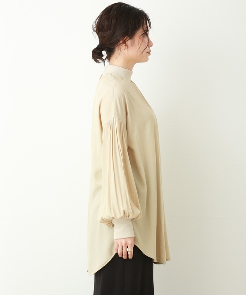 n'ee-ne（ネーネ）の「ポプリン　リブ付きボリュームスリープトップス（シャツ/ブラウス・レディース・オリーブ/ホワイト/ライトベージュ/ライトグレー・FREE）」の19枚目の写真