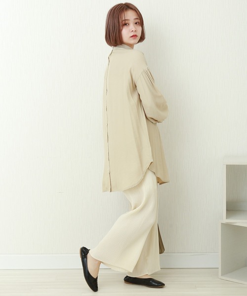 n'ee-ne（ネーネ）の「ポプリン　リブ付きボリュームスリープトップス（シャツ/ブラウス・レディース・オリーブ/ホワイト/ライトベージュ/ライトグレー・FREE）」の21枚目の写真