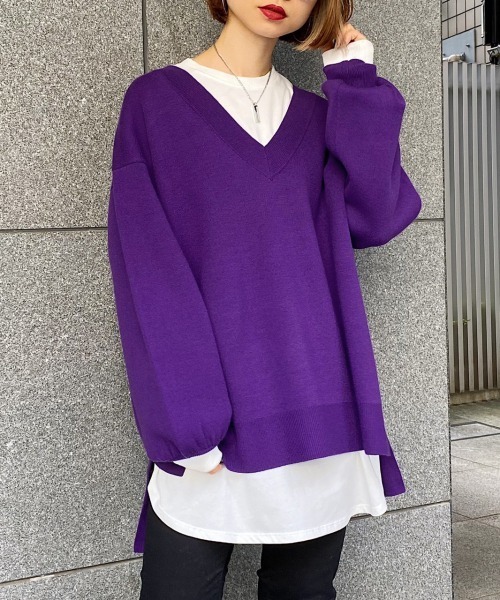 PAGEBOY（ページボーイ）の「【洗濯機で洗える】Ｖネックユルプルオーバー(ボリューム袖/ニット)（ニット/セーター・レディース・ブラック/ブラウン/オフホワイト/ライム/ライラック/モカ/アクア/バイオレット・FREE）」の7枚目の写真