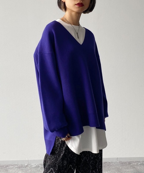 PAGEBOY（ページボーイ）の「【洗濯機で洗える】Ｖネックユルプルオーバー(ボリューム袖/ニット)（ニット/セーター・レディース・ブラック/ブラウン/オフホワイト/ライム/ライラック/モカ/アクア/バイオレット・FREE）」の6枚目の写真