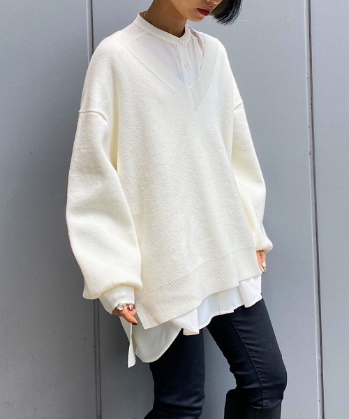 PAGEBOY（ページボーイ）の「【洗濯機で洗える】Ｖネックユルプルオーバー(ボリューム袖/ニット)（ニット/セーター・レディース・ブラック/ブラウン/オフホワイト/ライム/ライラック/モカ/アクア/バイオレット・FREE）」の9枚目の写真