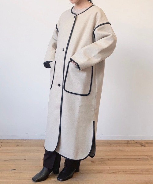 VANNIE U（ヴァニーユー）の「ノーカラーパイピングロングコート（ダウンジャケット/コート・レディース・ベージュ・FREE）」の16枚目の写真