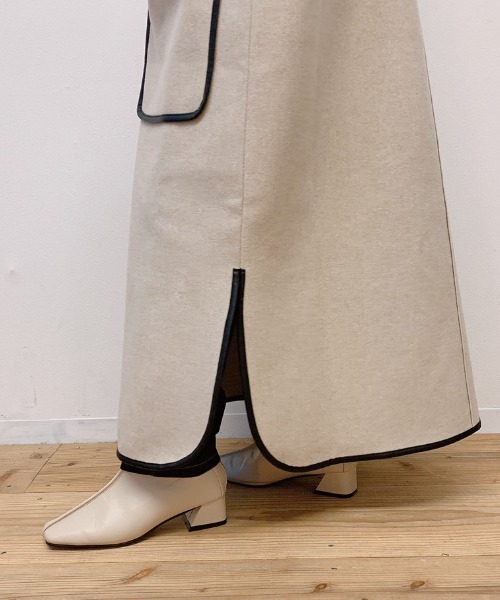 VANNIE U（ヴァニーユー）の「ノーカラーパイピングロングコート（ダウンジャケット/コート・レディース・ベージュ・FREE）」の5枚目の写真